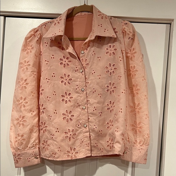 Free People Pink Floral Eyelet Blouse medium - Picture 1 of 7